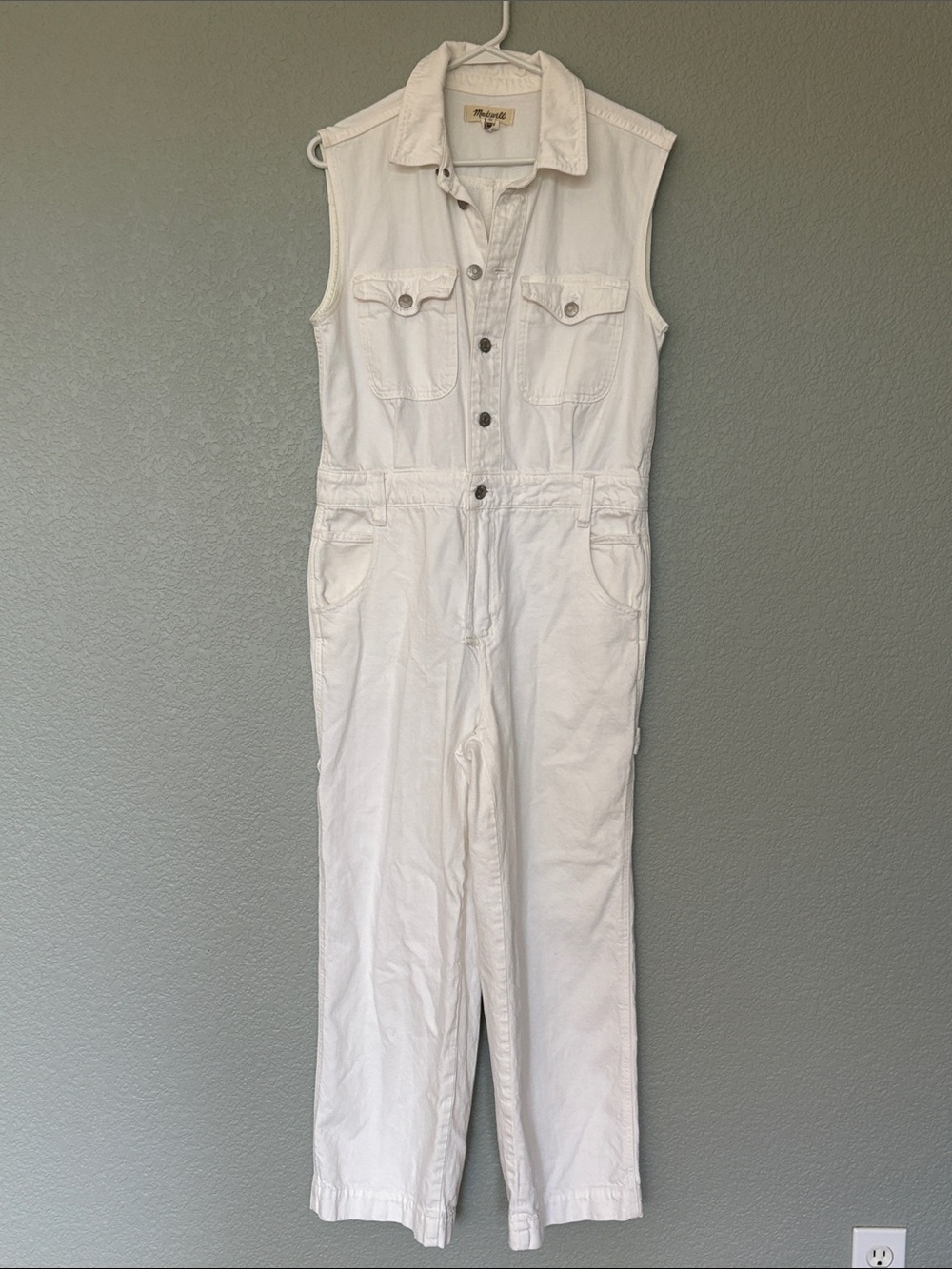 White Sleeveless Denim Madewell Jumpsuit